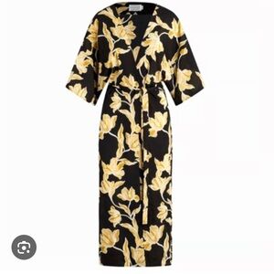 Maison Du Soir Selene Floral Black Gold Flowy Silky Robe